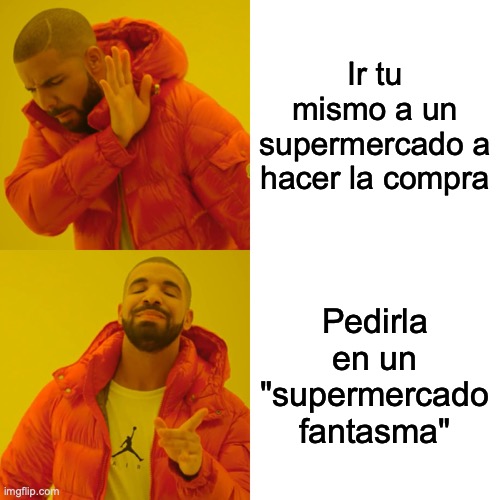 Meme Drake. Supermercado fantasma vs supermercados tradicionales.
