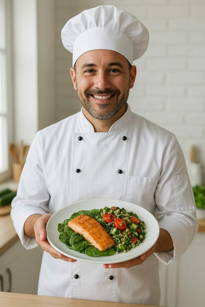 Chef con un plato saludable